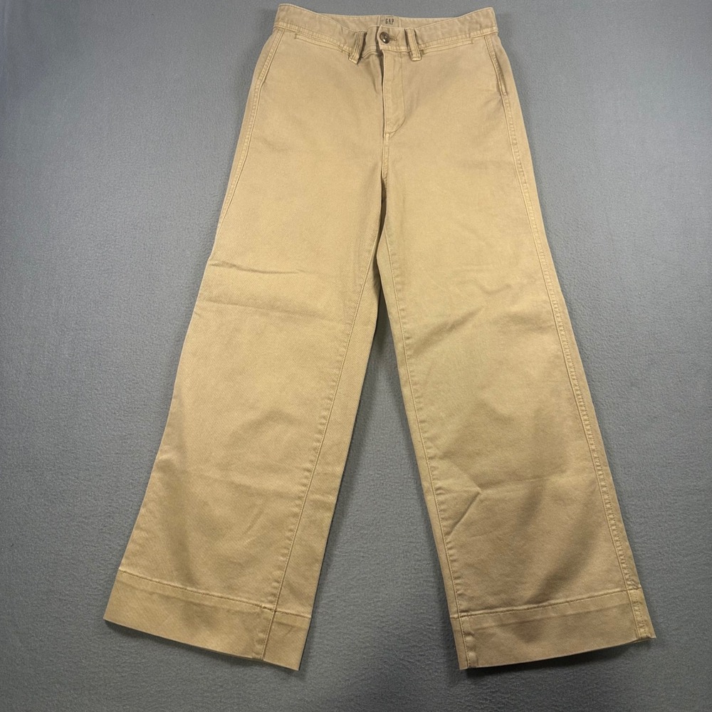 Gap Womens High Rise Wide Leg Crop Chino Pants Khaki Tan 2 442191-02